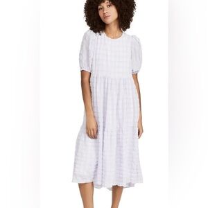 ENGLISH FACTORY Tiered Gingham midi Dress purple size XS